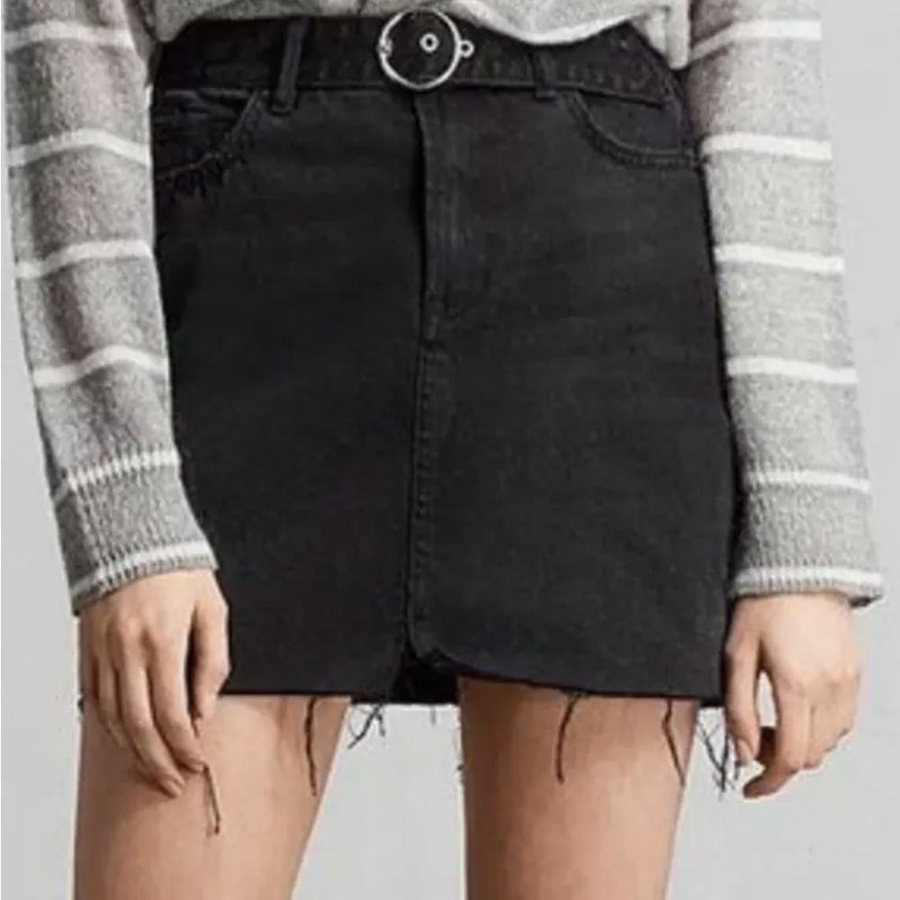 Allsaints Black Bette Buckle Skirt. Size 2.